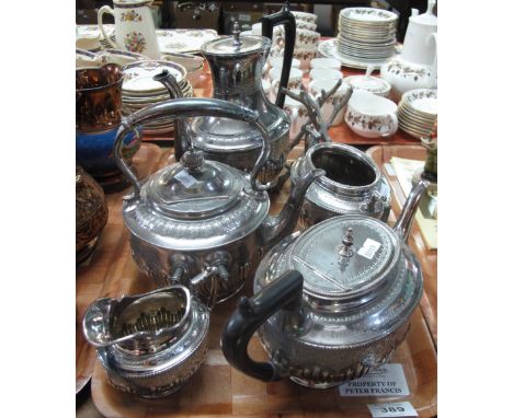 Walker &amp; Hall silver plated five piece tea/coffee service including spirit kettle on stand. (B.P. 24% incl. VAT)