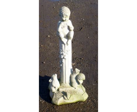 GARDEN STATUTE OF FAUN SITTING ON A COLUMN PLAYING PIPES (H: 85 cm)