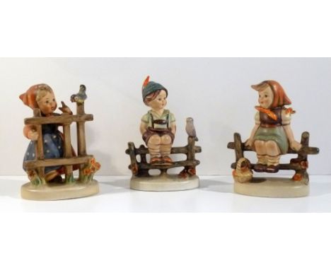 HUMMEL FIGURES "WAYSIDE HARMONY", No. 111 3/0 (H: 10.5 cm), "JUST RESTING", No. 112 3/0 (H: 10 cm) AND "SIGNS OF SPRING", No.