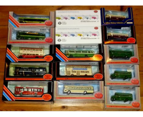 A COLLECTION OF 45 DIE CAST 1:76 SCALE MODELS OF BUSES AND COACHES BY EXCLUSIVE FIRST EDITIONS, GILBOW AND BRITBUSINCLUDING L