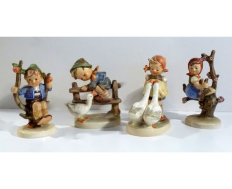 HUMMEL GROUP "GOOSE GIRL", No. 47 3/0 (H: 9.5 cm), "BARNYARD HERO", No. 195 2/0 (H: 9.5 cm), FIGURES "APPLE TREE BOY", No. 74
