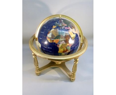 LAPIS GLOBE DEPICTING THE COUNTRIES OF THE WORLD WITH OVER 30 DIFFERENT MINERALS AND SEMI-PRECIOUS STONES OCEAN BACKGROUNDS O