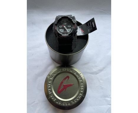 AN AS NEW AND IN A TIN CASIO G SHOCK WATCH WITH TAG SEEN WORKING BUT NO WARRANTY 