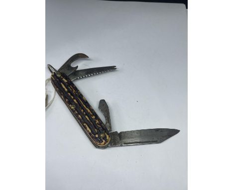 A VINTAGE BONE RICHARD LAMPOST SHEFFIELD MULTI TOOL POCKET KNIFE 