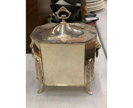 A REGENCY SILVER PLATED TEA CADDY 