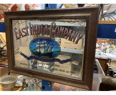 A VINTAGE 'EAST INDIA COMPANY' FRAMED WALL MIRROR, 67CM X 48CM 
