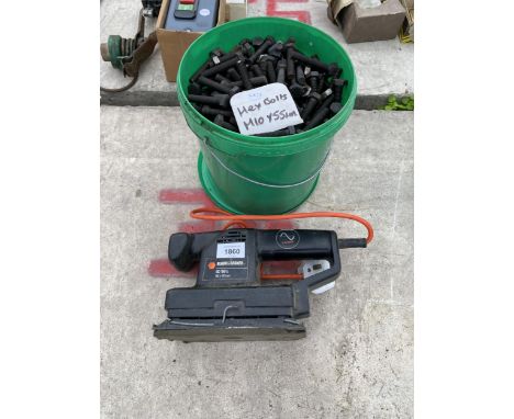 AN ELECTRIC BLACK AND DECKER SANDER AND A LARGE QUANTITY OF HEX BOLTS 