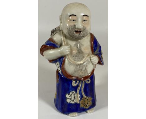 AN UNUSUAL 19TH CENTURY JAPANESE PORCELAIN HOTEI TEA CADDY FIGURE, HEIGHT 18CM 