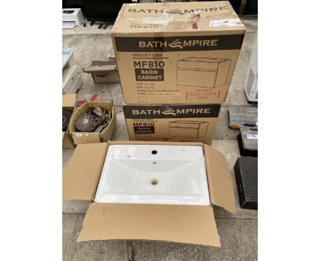 A BATH EMPIRE WASH BASIN AND TWO BASIN CABINETS 