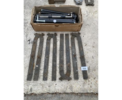 AN ASSORTMENT OF HINGES AND GATE BOLTS ETC 