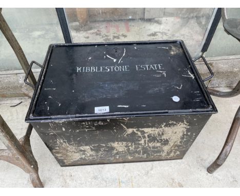 A VINTAGE METAL STORAGE TRUNK, MONOGRAMED 'KIBBLESTONE ESTATE 