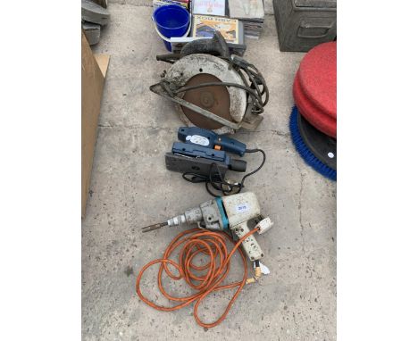 THREE POWER TOOLS TO INCLUDE A RIP SAW AND A SANDER ETC 