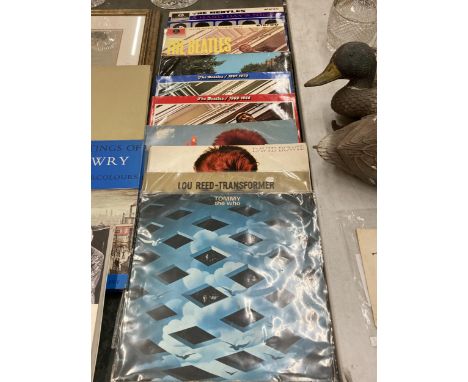 A COLLECTION OF VINTAGE VINYL LP RECORDS TO INCLUDE THE BEATLES, DAVID BOWIE, THE WHO AND LOU REED 