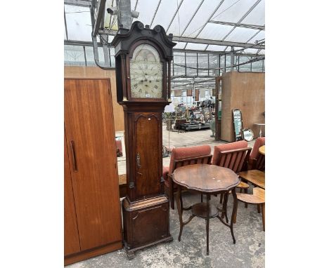 A GEORGE III OAK AND CROSSBANDED EIGHT-DAY LONGCASE CLOCK WITH ENAMEL DIAL AND ROLLING MOON BY THOS.READ, TARPORLEY 