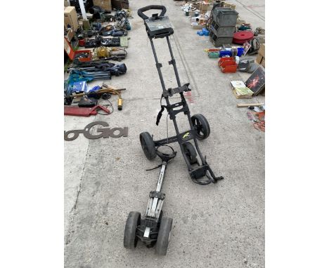 A POWAKADDY TWINLINE 3 GOLF TROLLEY AND A DUNLOP GOLF TROLLEY 