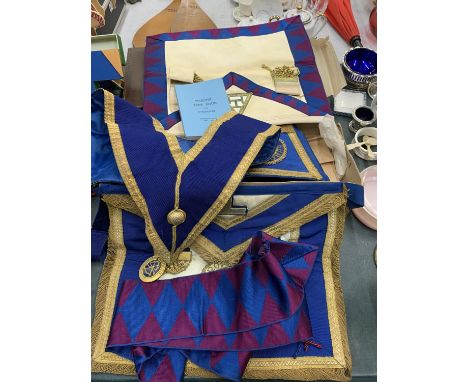 A COLLECTION OF MASONIC ITEMS FROM SHROPSHIRE LODGE TO INCLUDE A PENANT, SASH, AMULETS, YEAR BOOK, SUITCASE, ETC 