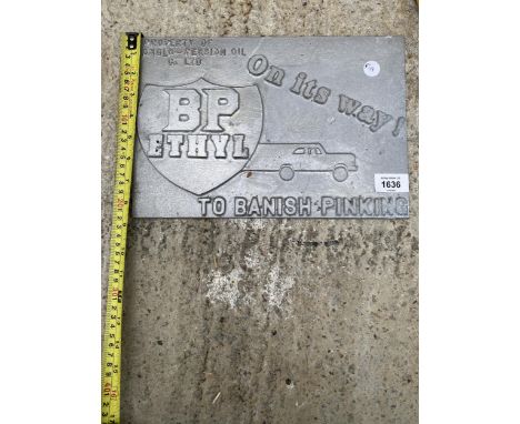 AN ALUMINIUM 'BP ETHYL' ADVERTISING PRINTING BLOCK 