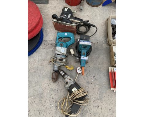 FOUR POWER TOOLS TO INCLUDE A UPES ELECTRIC SANDER AND A BLACK AND DECKER DRILL ETC 