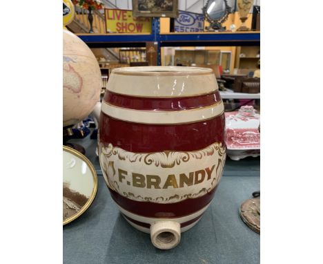 A VINTAGE CERAMIC BRANDY BARREL, HEIGHT 27CM 