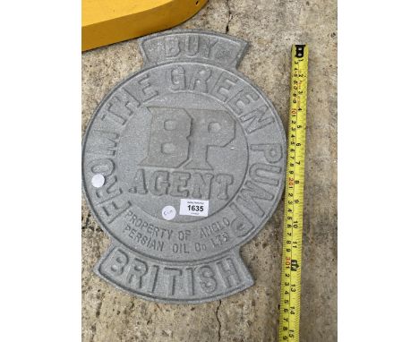 AN ALUMINIUM 'BP AGENT' ADVERTISING PRINTING BLOCK 