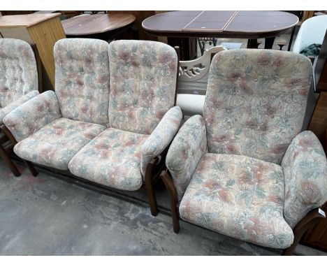 A ERCOL TWO SEATER SETTEE AND EASY CHAIR 