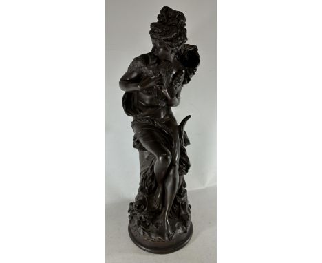 A BELIEVED ALBERT-ERNEST CARRIER-BELLEUSE (1824-1887) LARGE BRONZE MODEL OF A LADY HOLDING TWO BIRDS, SIGNED TO REVERSE 
