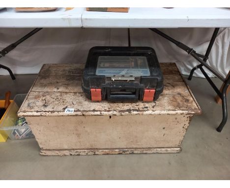 An old pine tool box complete with tools etc.