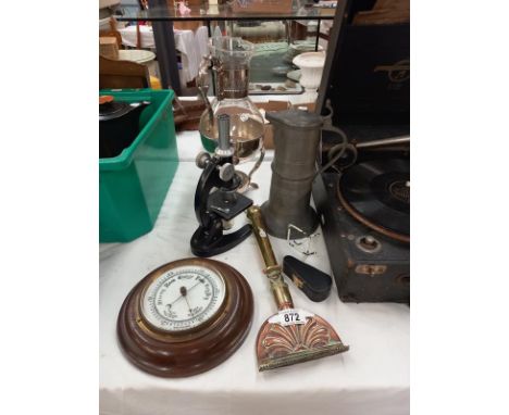 A collection of Victorian &amp; later items including pewter barometer etc.