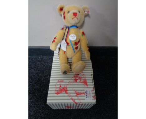 A Steiff blonde mohair teddy bear to commemorate the Armed Forces, boxed. 