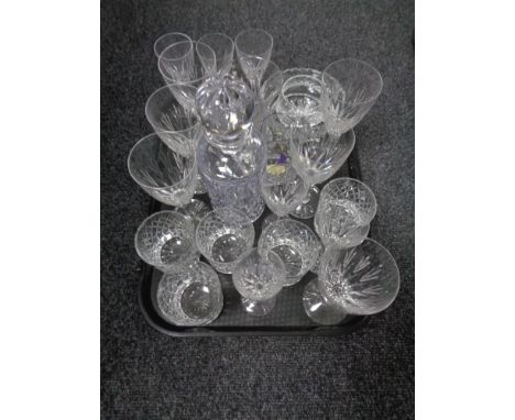 A tray of crystal glass decanter and other glass 