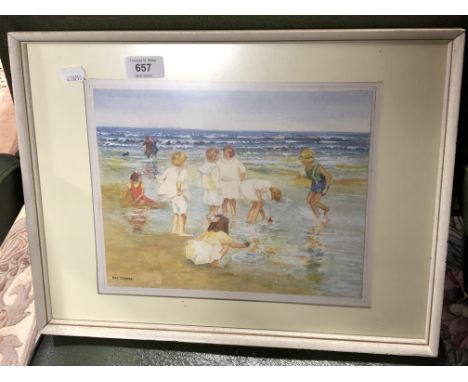 A framed R. Cowper watercolour - Holiday 