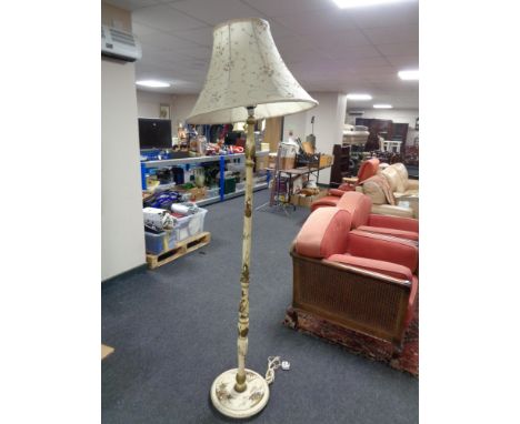 An early twentieth century Japanese style painted wooden standard lamp with shade