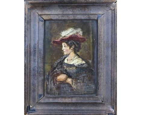 Unclear. 19th century. Women's portrait. Oil on panel. Dimensions: H 14 x W 10 cm. In good condition.