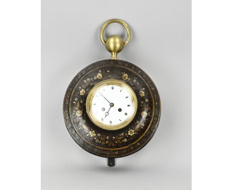 19th century painted brass wall clock. France. Circa 1830. Eight-day movement, half-hourly striking, string pendulum. Dimensi
