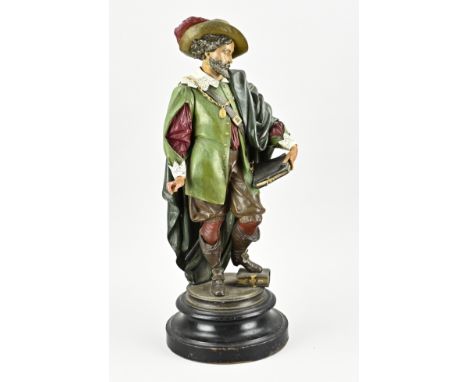 19th century composition metal figure with original polychromy + ebonised wooden console. France. Dimensions: H 54 cm. In goo