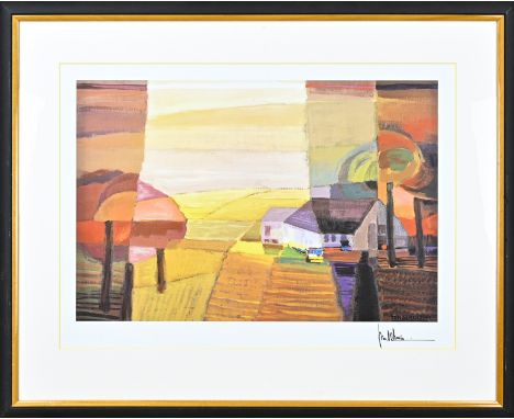 Ton Schulten, Ootmarsum. 1938 - . Twents coulissen landscape. Lithograph on paper. Dimensions: H 55 x W 70 cm. In good condit