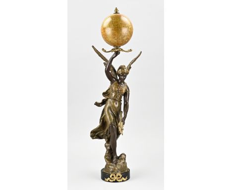 Antique French polychrome Samac angel with globe. E. Bertraux Paris. Circa 1900. Size: H 61 cm. In good condition.