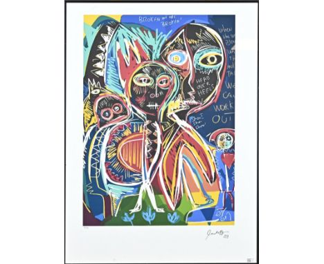 Jean-Michel Basquiat. 1960 - 1988. Lithograph. No. 10/199. Broken we are broken. Lithograph on paper. Dimensions: H 75 x W 56