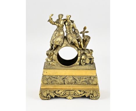 Antique French gilt bronze Charles Dix mantel clock case with figures. Circa 1840. Size: 29 cm. In good condition.