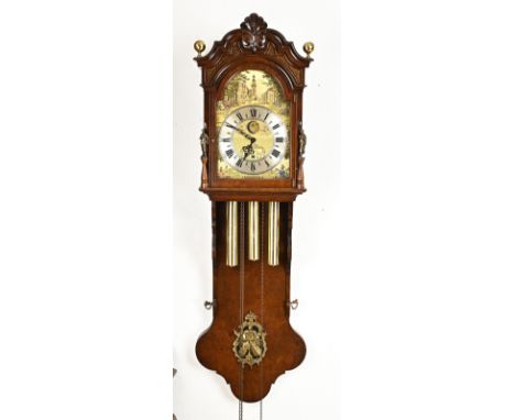 Large Dutch burl walnut Westminster grandfather clock, Amsterdam model, with moon phase, date and quarter striking. Dimension