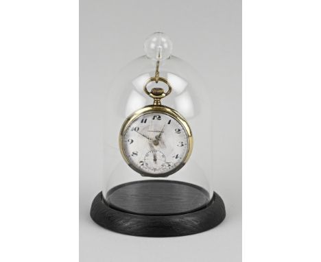 Silver plated pocket watch, 800/00, with a white enamel dial with Arabic numerals, spotted and cracked. Marked Transmarine. ø
