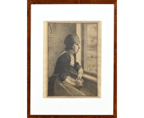 Wilm Wouters. 1887 - 1957. Fisherwoman at window. Lithograph on paper. Dimensions: H 34 x W 27 cm. In good condition.