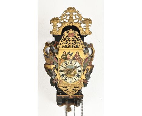 Dutch, painted Frisian chair clock. 18th - 19th century. Size: 70 cm. In good condition.