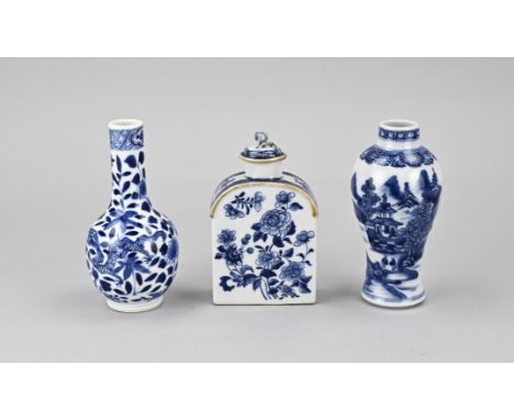 Three parts 18th - 19th century Chinese porcelain. 1x Cheng Lung tea caddy. 1x Dragon vase (4 marks), 19th century. 1x Cheng 