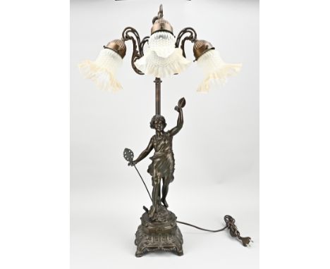 Figurative table lamp. Composition metal. Second half 20th century. Dimensions: H 77 cm. In good condition.