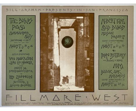An original card handbill (23.5x17.5cm) with listings for Bill Graham concerts at the Fillmore West in August and September 1