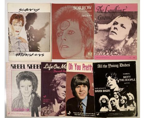 Six pieces of original David Bowie sheet music to inc 'Sorrow', 'The Laughing Gnome' and more. Also an original 'Scary Monste