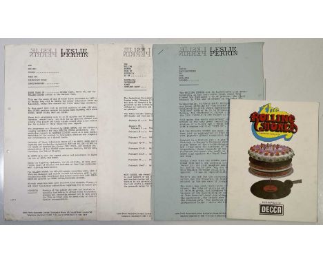 Original c 1960s Rolling Stones press materials to inc four original press releases with content to inc: a person impersonati