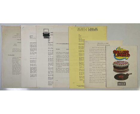 Five original c 1960s press releases to inc notes on: Mick Jagger in 'Ned Kelly', the 1971 Marquee Club performance, the rele