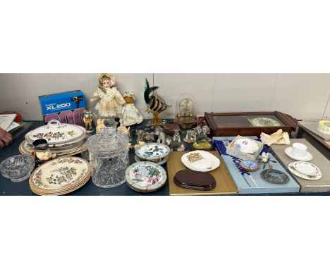Selection of miscellaneous includes glass fish, cameras, wall clock etc 